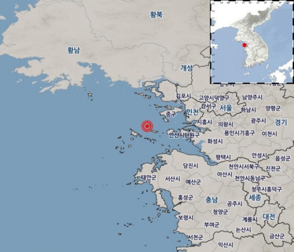 인천 옹진군 주변 해역서 규모 2.2 지진 발생
