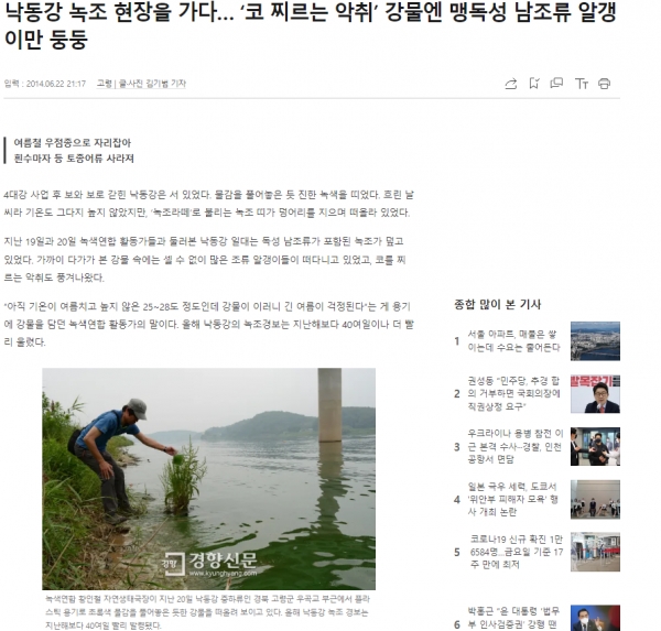 14년 6월 22일 '경향신문' 기사 캡쳐